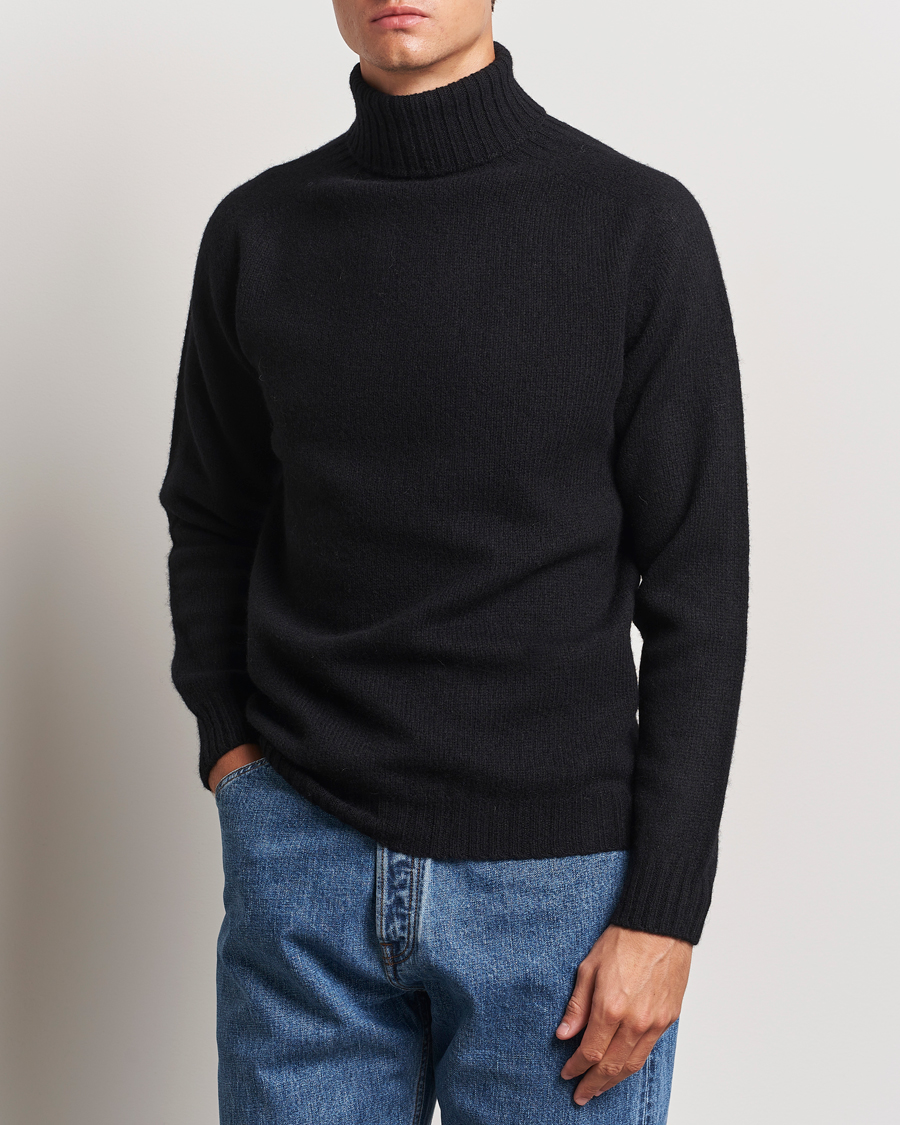 Homme |  | Harley Of Scotland | Supersoft Lambswool Rollneck Black