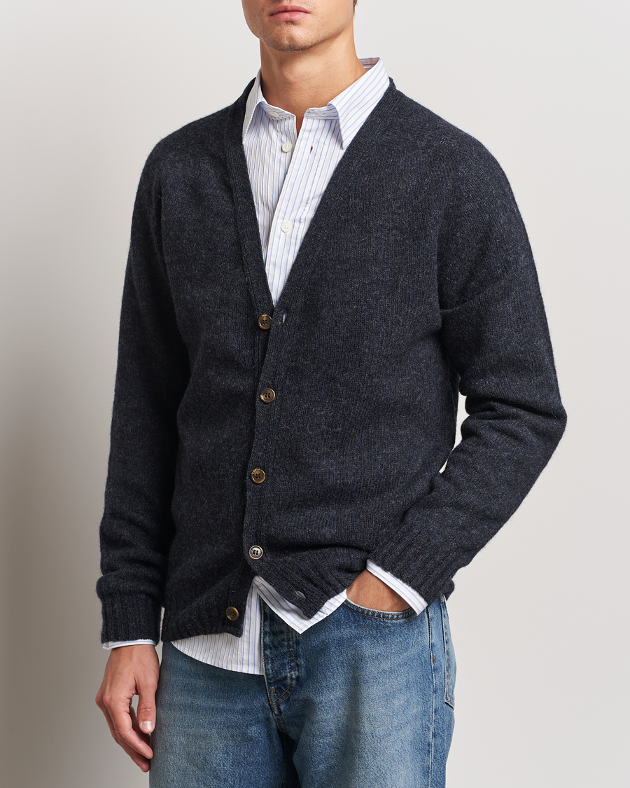 Homme |  | Harley Of Scotland | Supersoft Lambswool Cardigan Charcoal