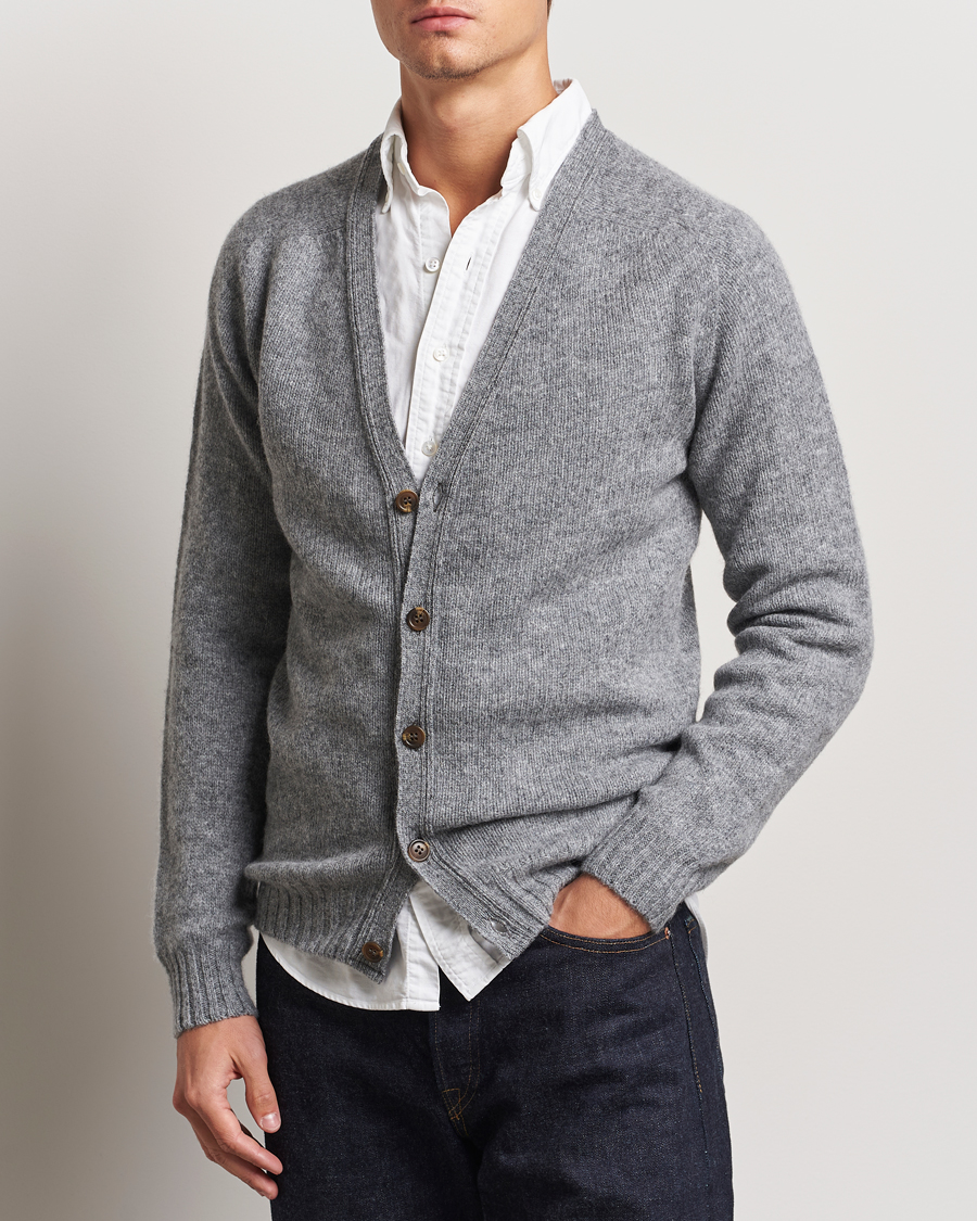 Homme |  | Harley Of Scotland | Supersoft Lambswool Cardigan Medium Grey