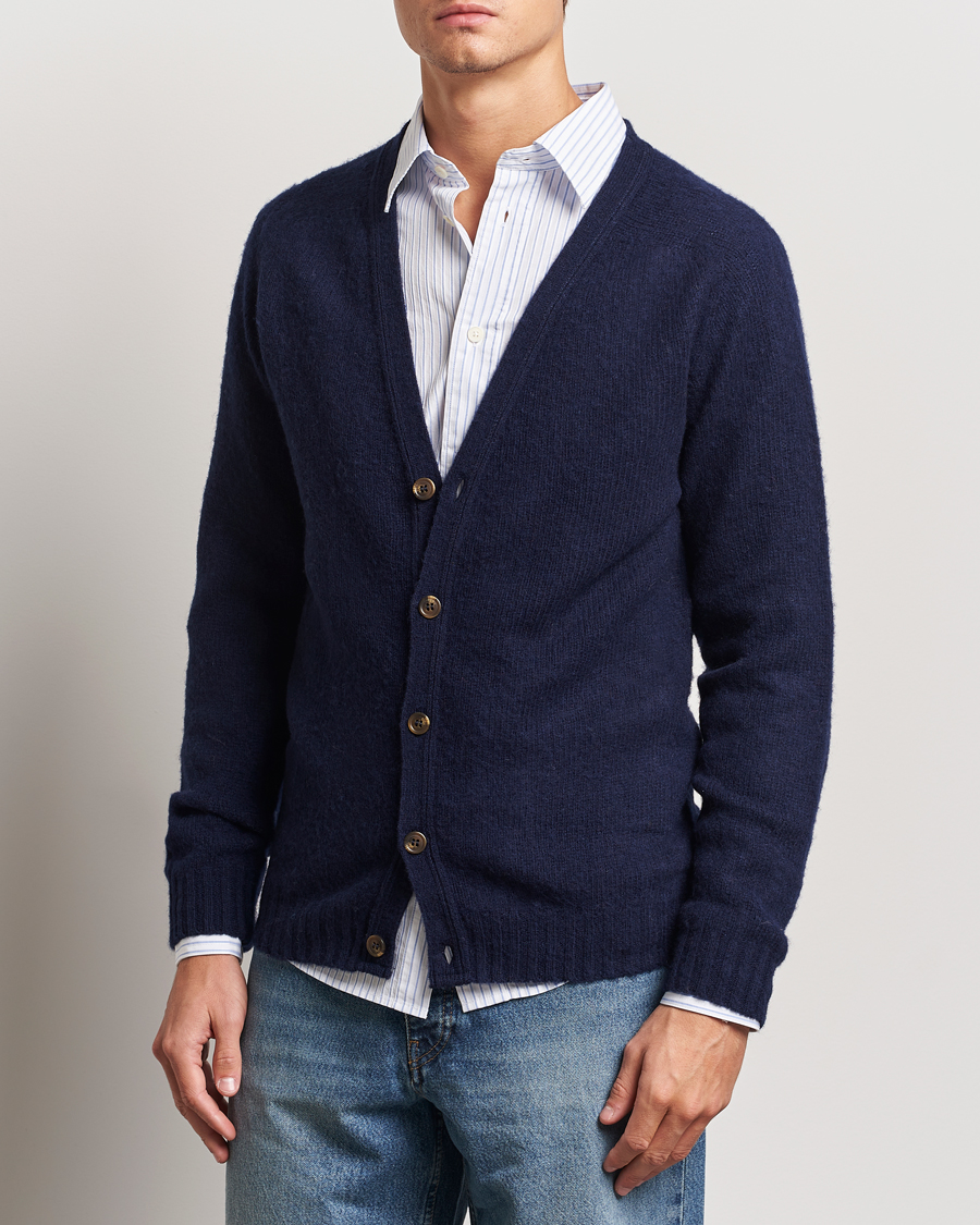 Homme |  | Harley Of Scotland | Supersoft Lambswool Cardigan Navy