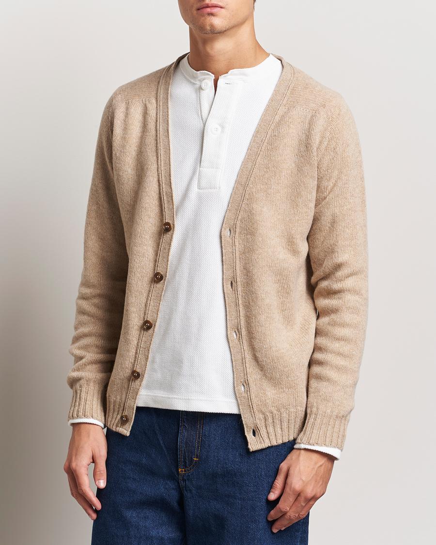 Homme |  | Harley Of Scotland | Supersoft Lambswool Cardigan Oatmilk