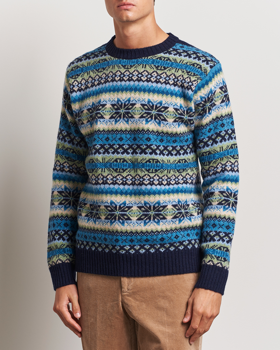 Homme | Pulls Et Tricots | Harley Of Scotland | Supersoft Lambswool Fairisle Crewneck Navy