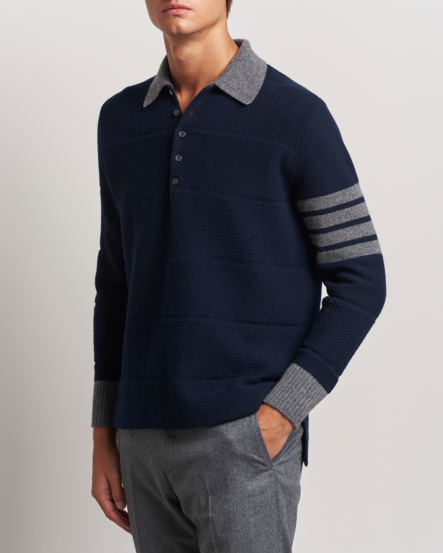 Homme |  | Thom Browne | Textured Wool Rugby Navy