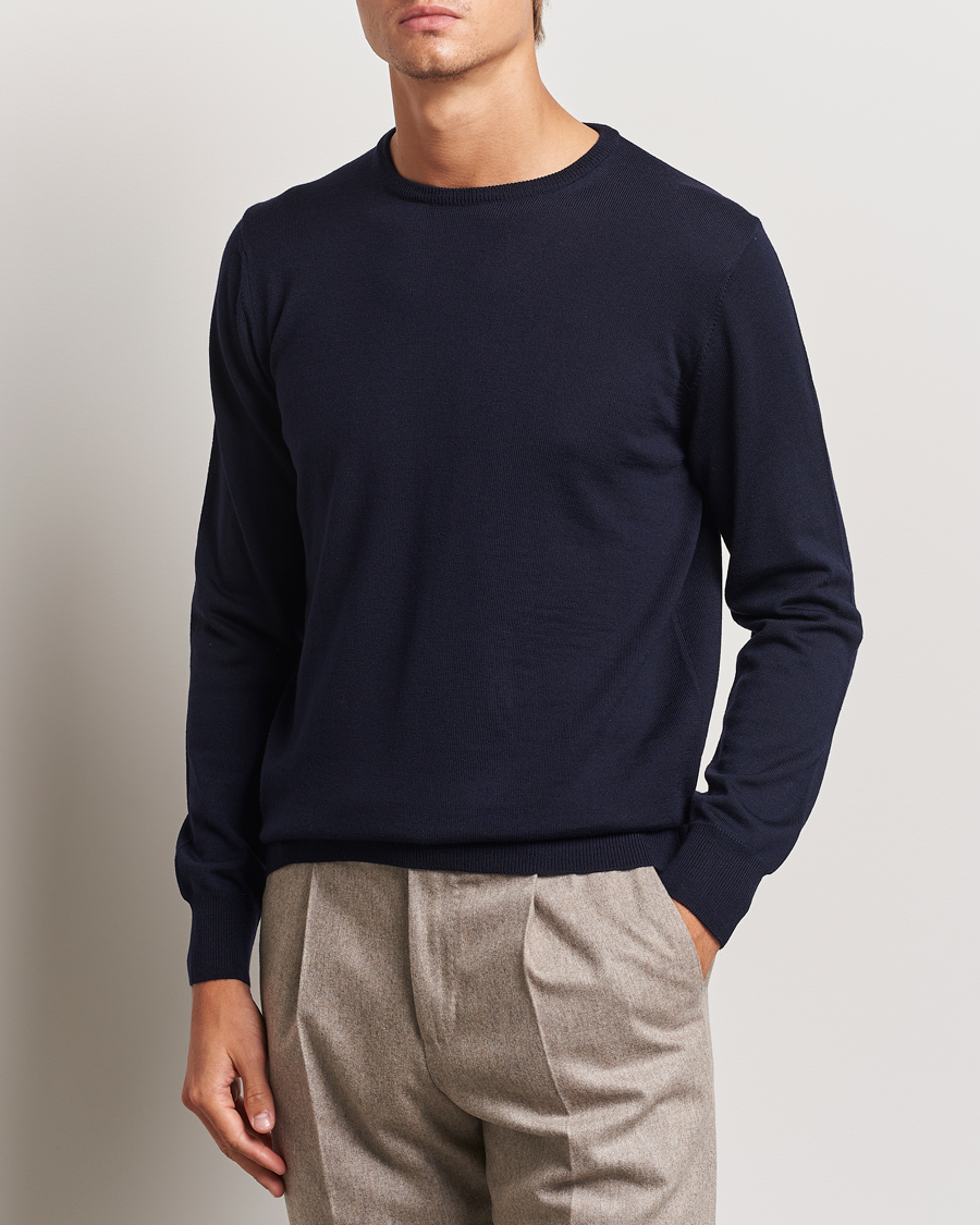 Homme | Pulls À Col Rond | Morgano | Extra Fine Merino Wool Crewneck Navy