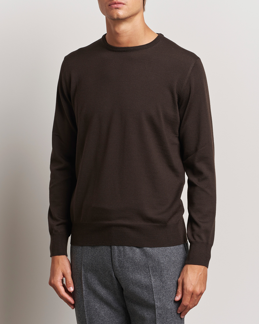 Homme |  | Morgano | Extra Fine Merino Wool Crewneck Dark Brown