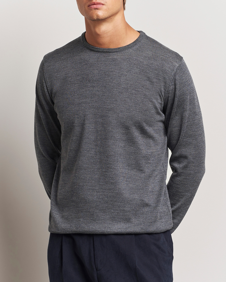 Homme | Pulls À Col Rond | Morgano | Extra Fine Merino Wool Crewneck Mid Grey