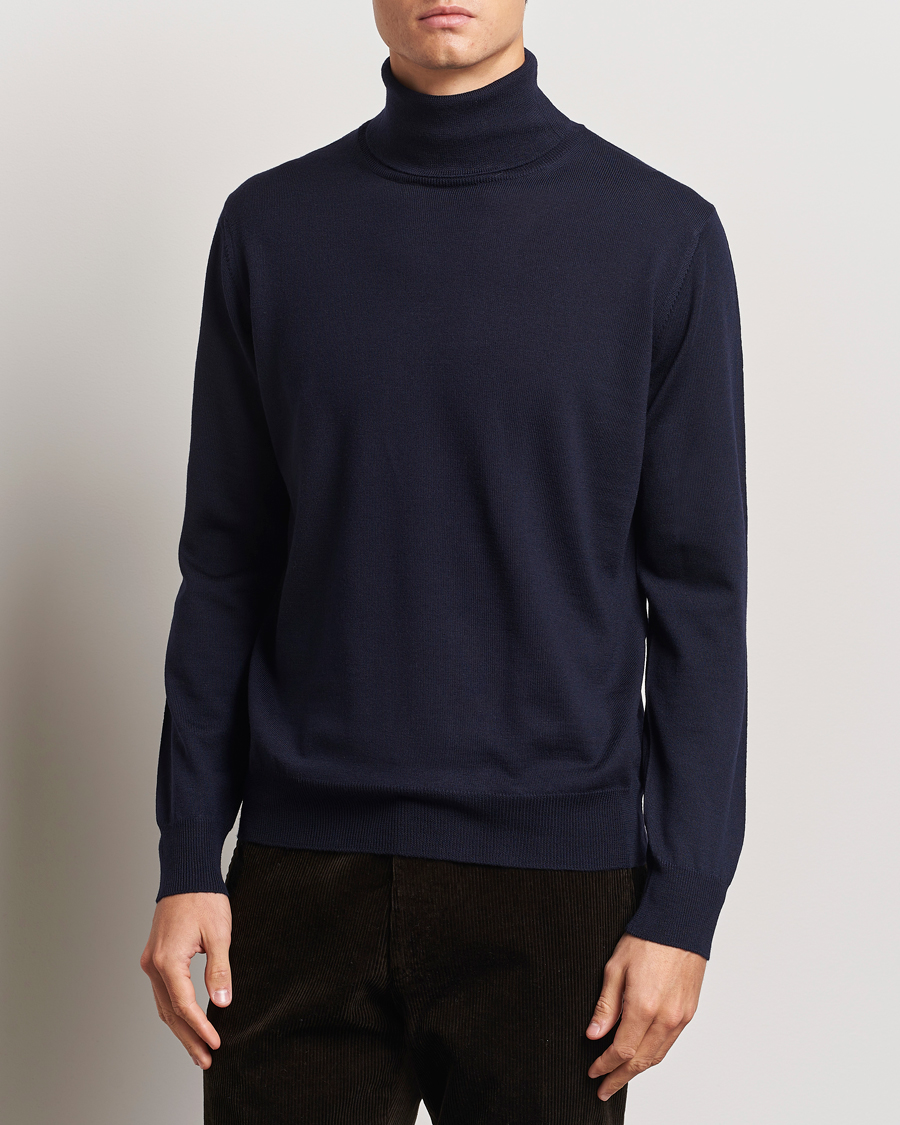 Homme |  | Morgano | Extra Fine Merino Wool Rollneck Navy