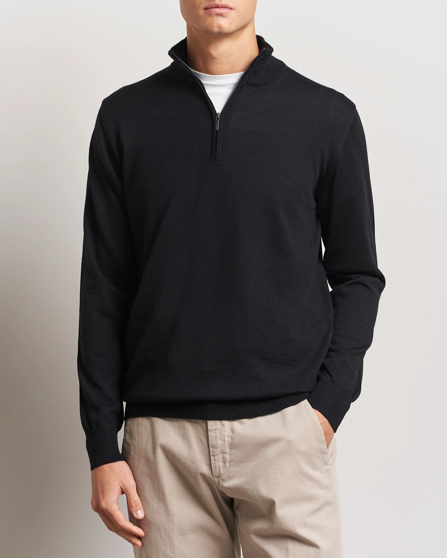 Homme |  | Morgano | Extra Fine Merino Wool Half-Zip Black