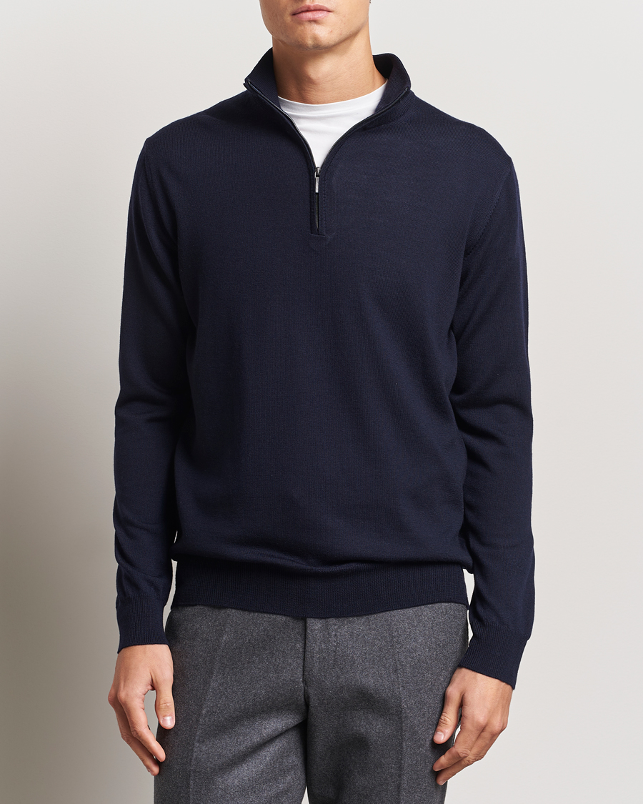 Homme |  | Morgano | Extra Fine Merino Wool Half-Zip Navy