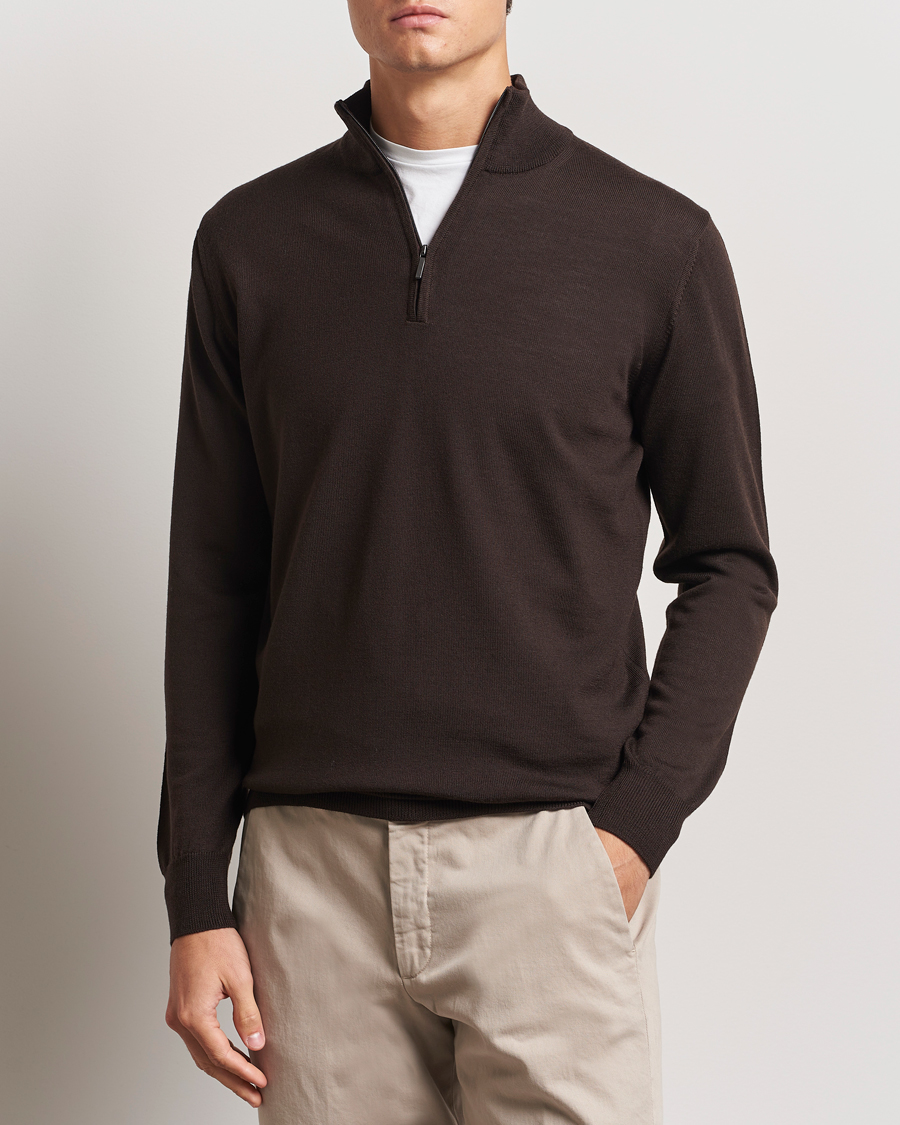 Homme |  | Morgano | Extra Fine Merino Wool Half-Zip Dark Brown