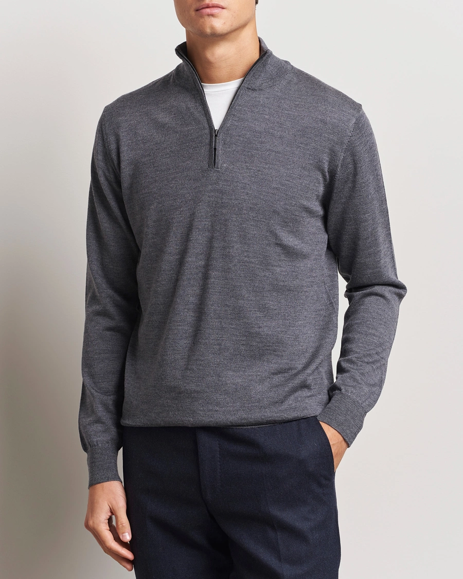 Homme |  | Morgano | Extra Fine Merino Wool Half-Zip Mid Grey