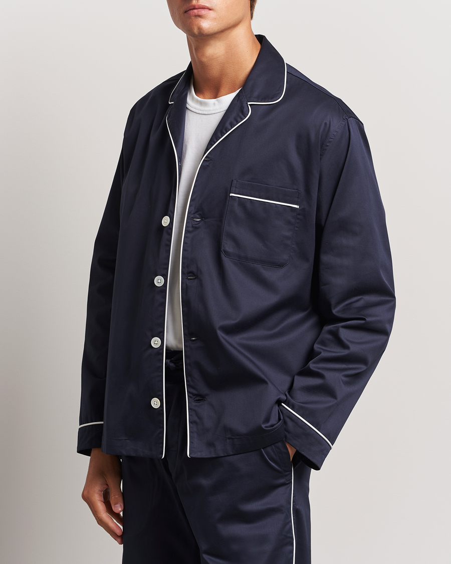 Homme | Pyjamas | Tekla | Sateen Pyjama Shirt Chelsea Navy