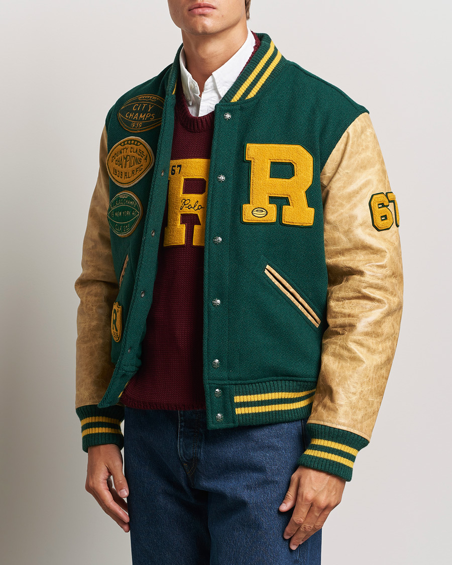 Homme |  | Polo Ralph Lauren | Varsity Leather Bomber Moss Agate