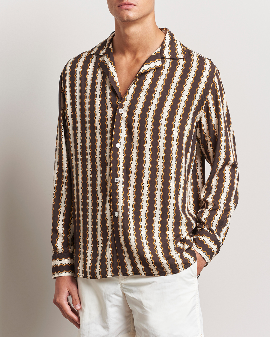 Homme |  | OAS | Rapallo Long Sleeve Viscose Shirt Brown/Beige