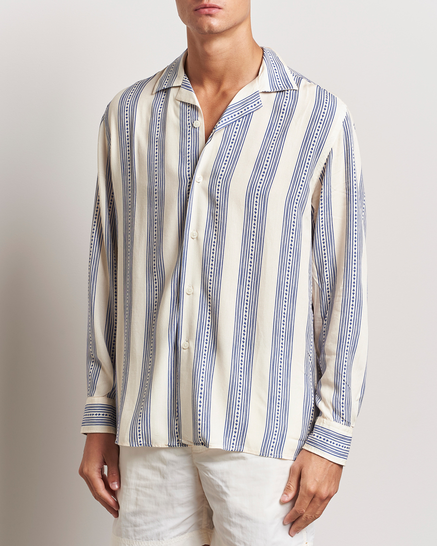 Homme | Chemises Décontractées | OAS | Havana Long Sleeve Viscose Shirt Blue/White