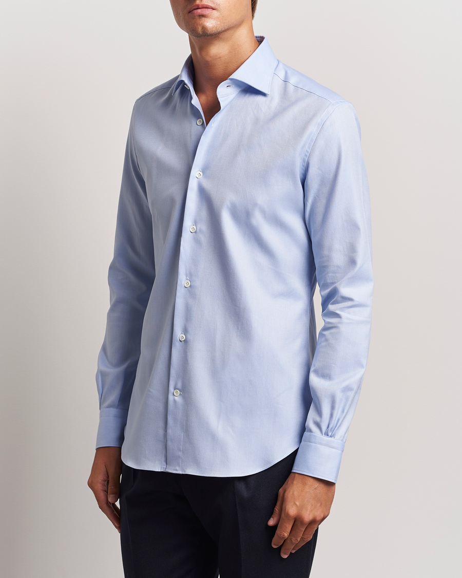 Homme |  | Mazzarelli | Soft Oxford Cut Away Shirt Light Blue