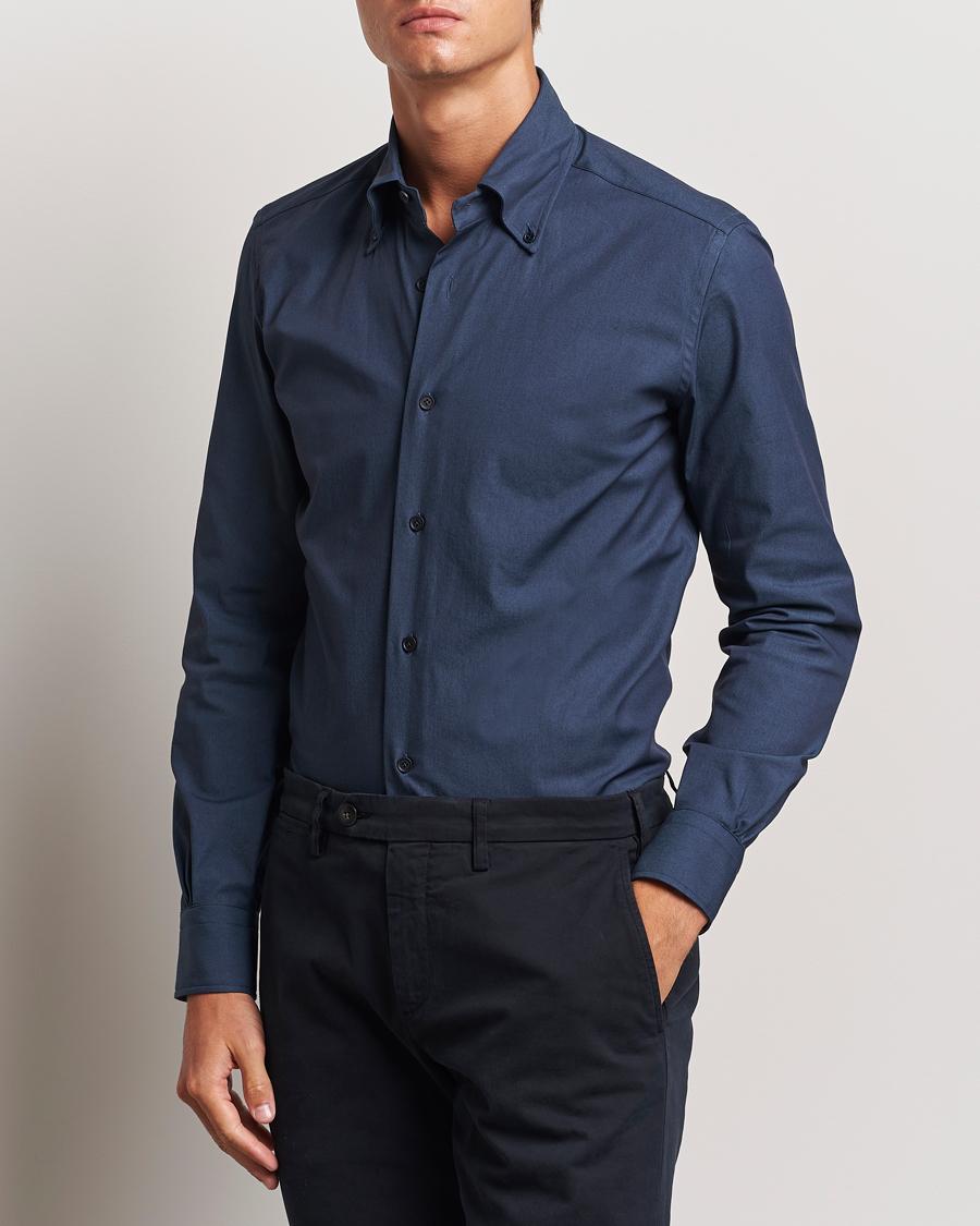 Homme |  | Mazzarelli | Soft Garment Dyed Button Down Shirt Navy