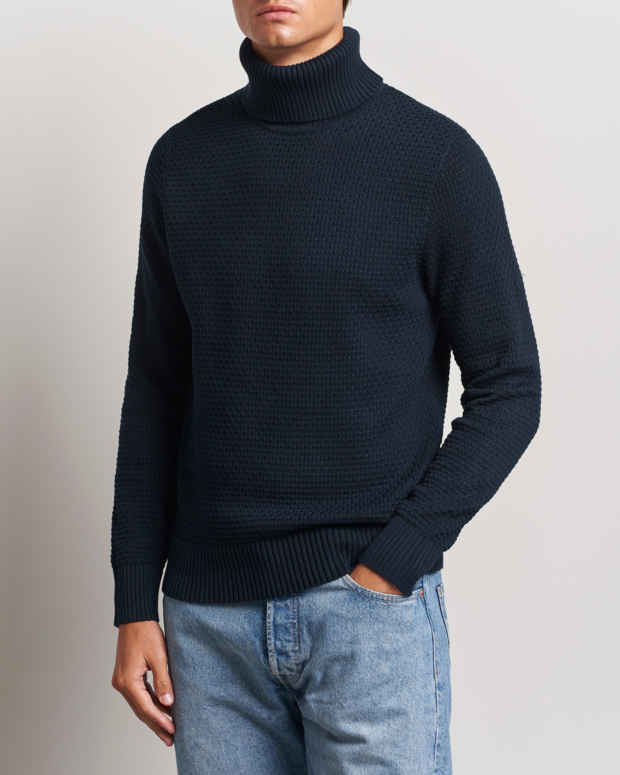 Homme |  | J.Lindeberg | Olivero Structure Cotton Turtleneck Navy