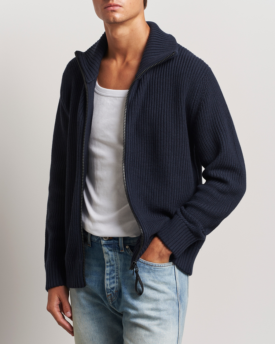 Homme |  | J.Lindeberg | Skyler Wool Blend Zip Cardigan Navy