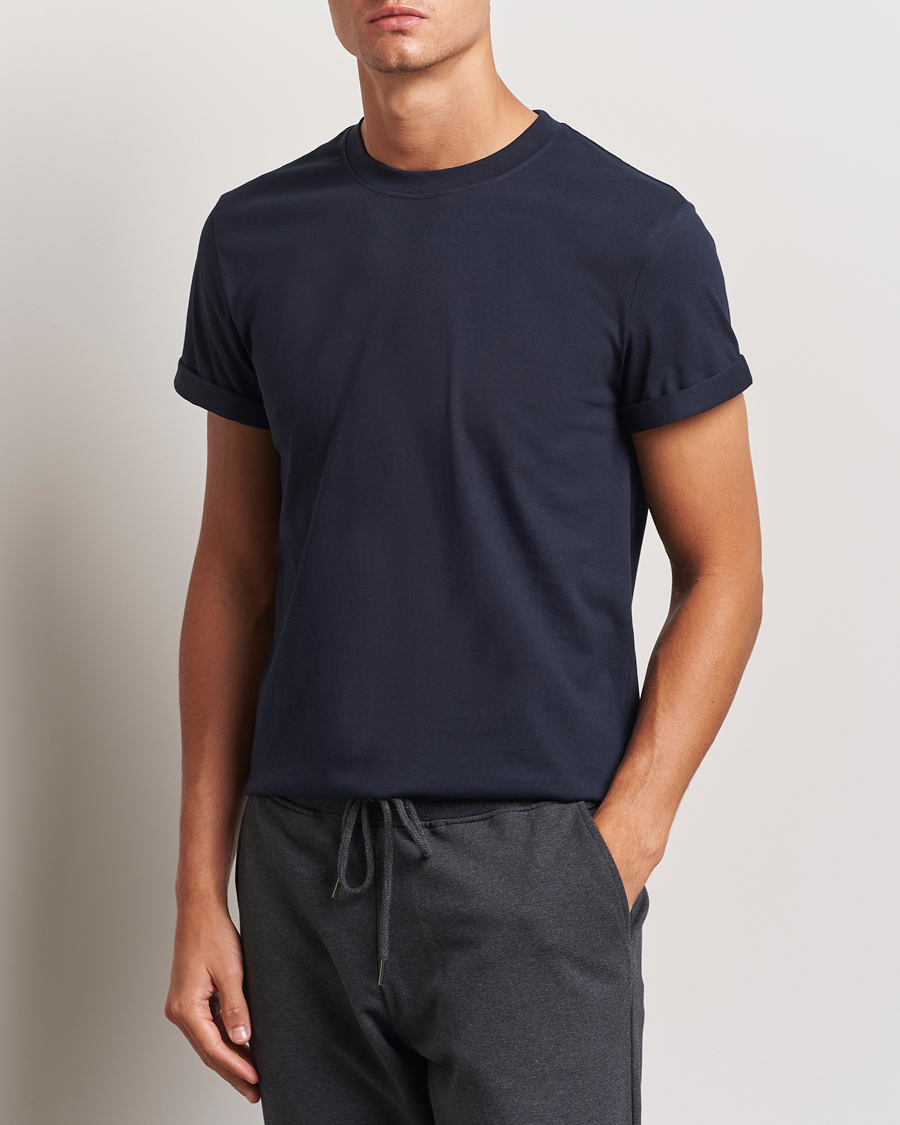 Homme |  | Bread & Boxers | Roll-Up Crew Neck T-Shirt Dark Navy