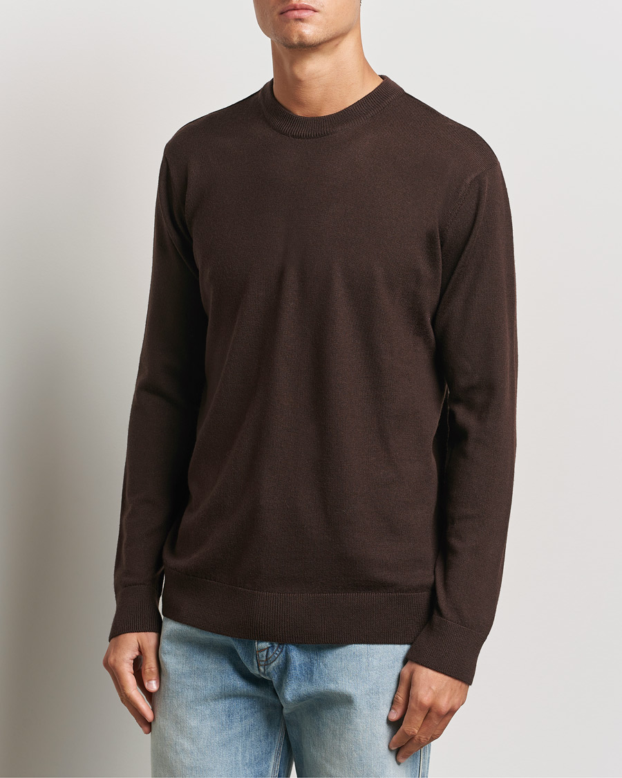 Homme | Pulls À Col Rond | KnowledgeCotton Apparel | Regular Merino Knit Crew Neck Brown