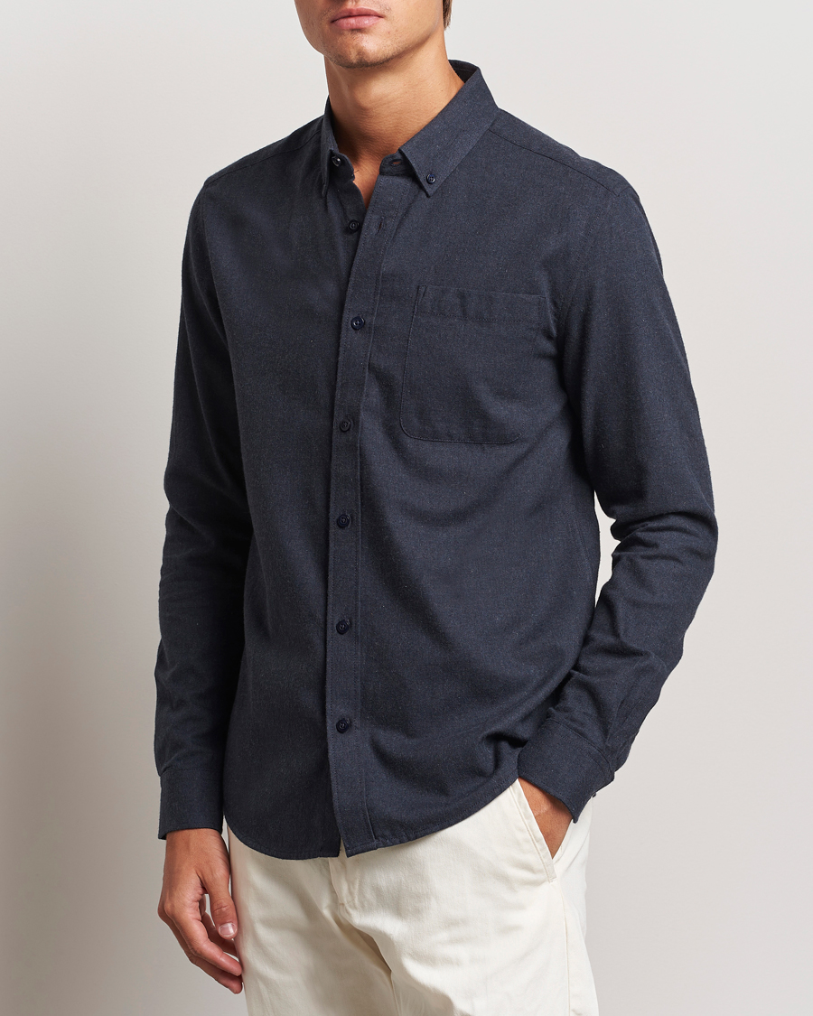 Homme | Chemises | KnowledgeCotton Apparel | Regular Fit Melange Flannel Shirt Navy