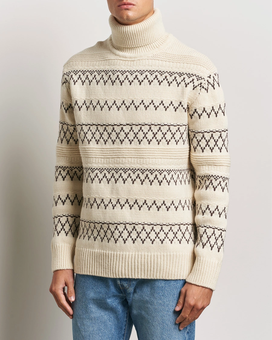 Homme |  | KnowledgeCotton Apparel | Knitted Pattern Lambswool Rollneck Off White