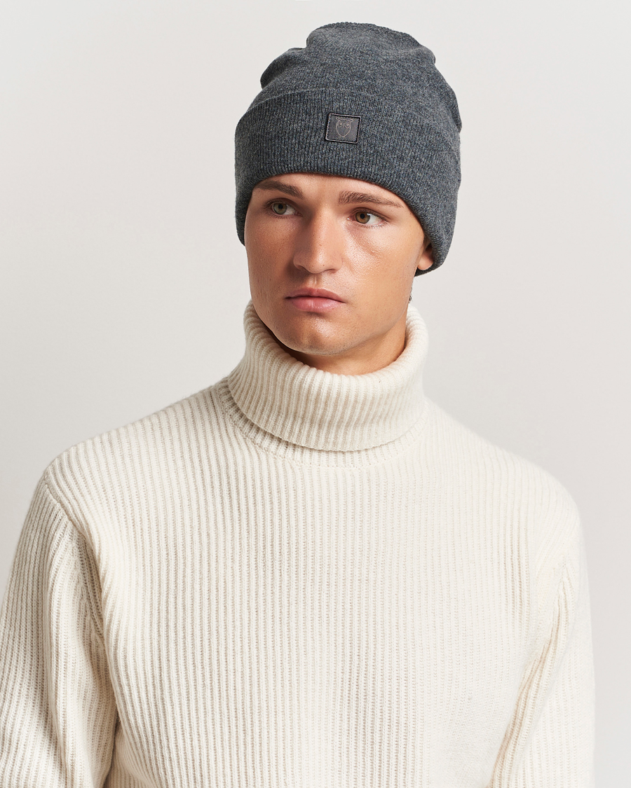 Homme |  | KnowledgeCotton Apparel | Double Layer Wool Beanie Dark Grey