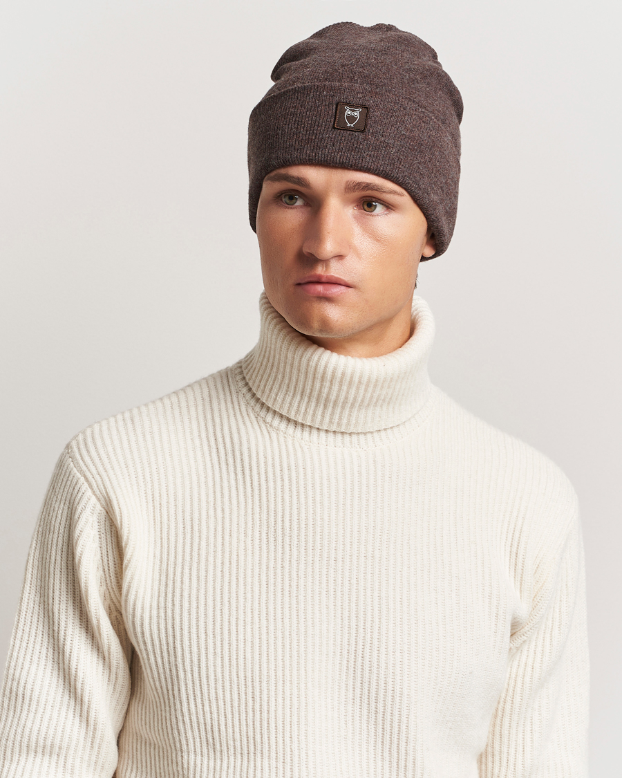 Homme |  | KnowledgeCotton Apparel | Double Layer Wool Beanie Brown Melange