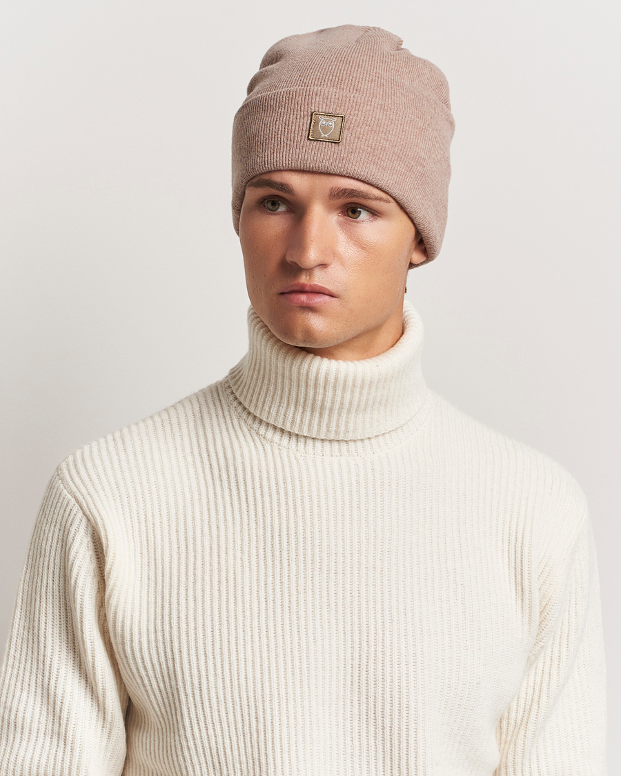 Homme |  | KnowledgeCotton Apparel | Double Layer Wool Beanie Light Beige