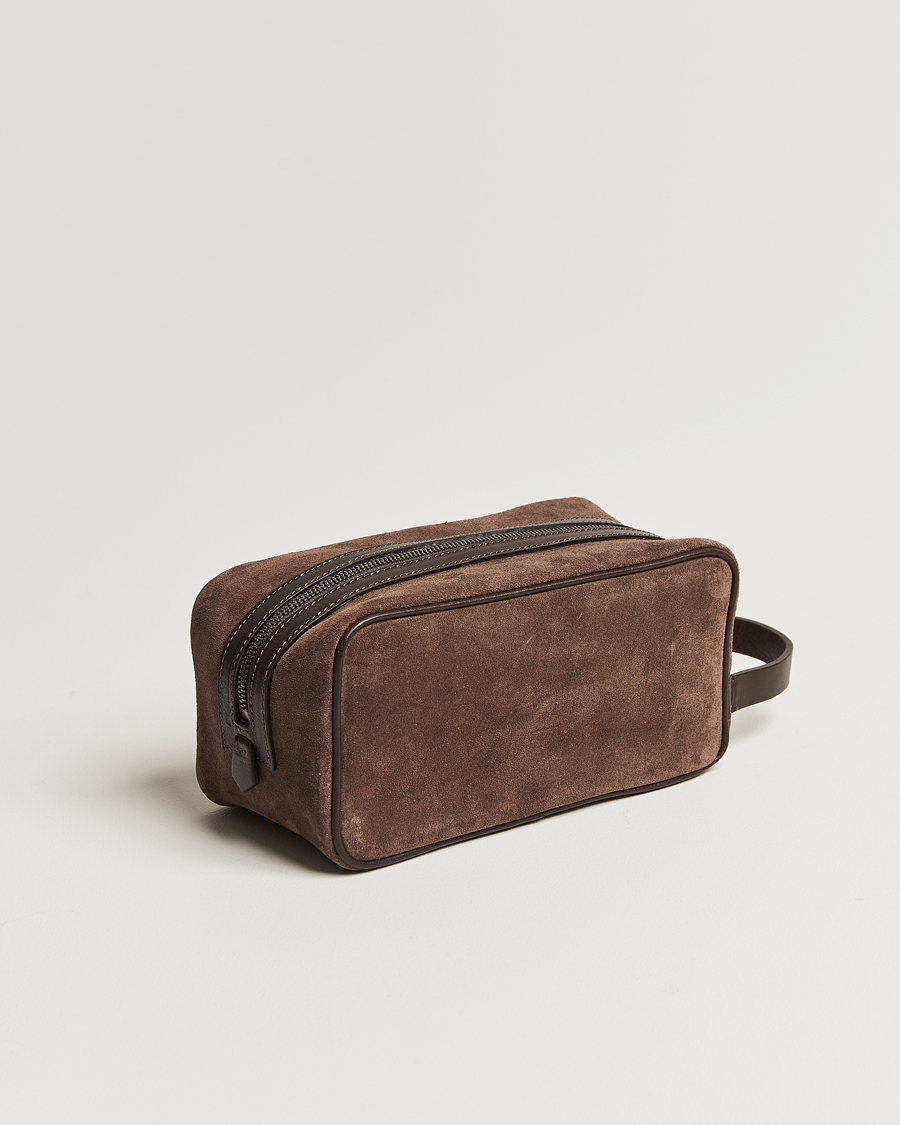 Homme |  | Anderson\'s | Suede Washbag Dark Brown