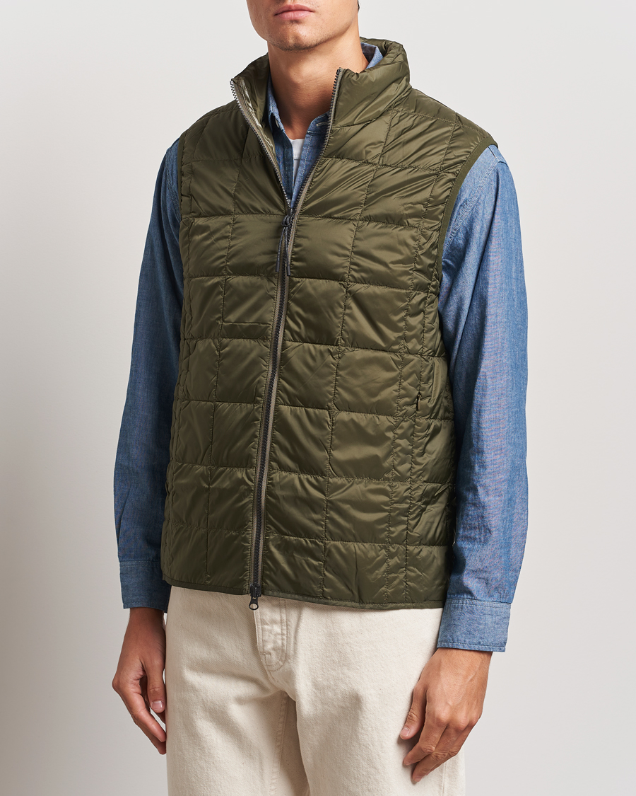 Homme |  | TAION | High Neck Full Zip Lightweight Down Vest Dark Olive