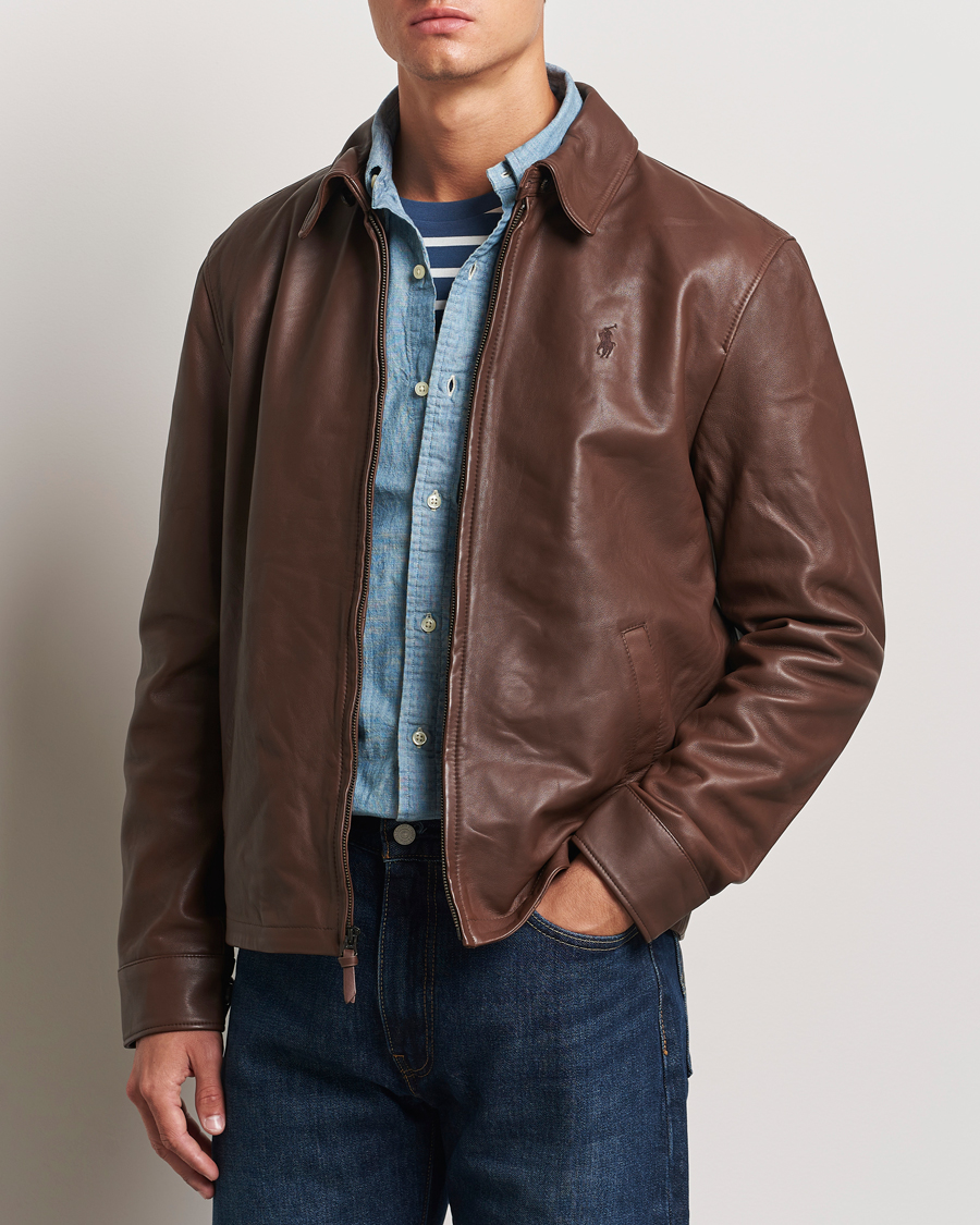 Homme |  | Polo Ralph Lauren | Maxwell Windbreaker Leather Jacket Bison Brown