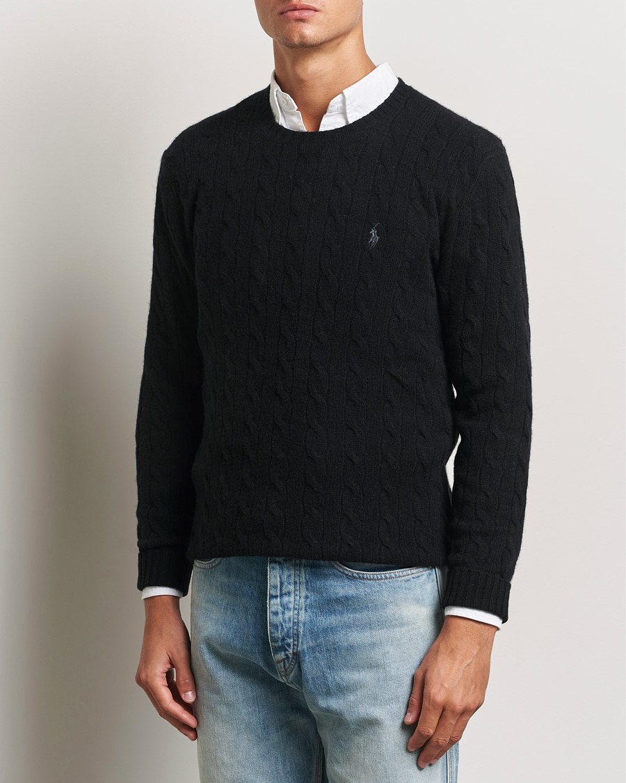 Homme |  | Polo Ralph Lauren | Wool/Cashmere Cable Crew Neck Polo Black