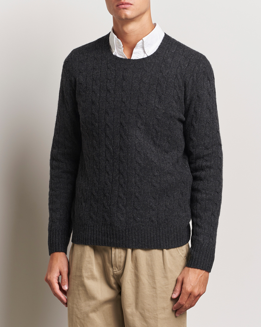 Homme |  | Polo Ralph Lauren | Wool/Cashmere Cable Crew Neck Dark Granite Heather