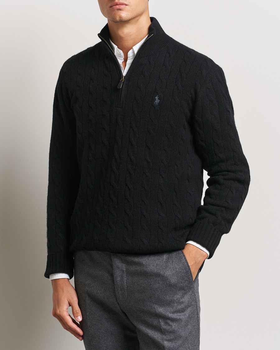 Homme |  | Polo Ralph Lauren | Wool/Cashmere Cable Half Zip Polo Black