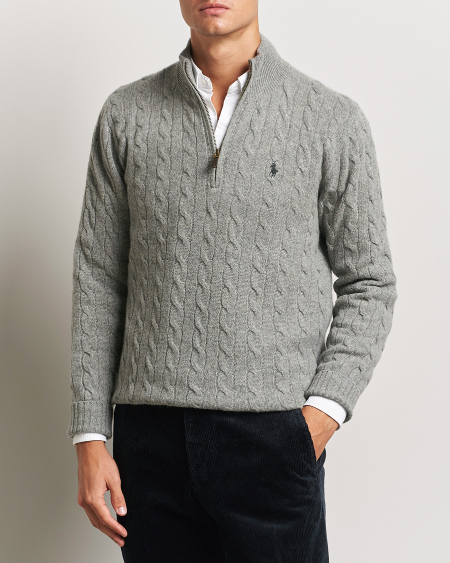 Homme |  | Polo Ralph Lauren | Wool/Cashmere Cable Half Zip Fawn Grey Heather