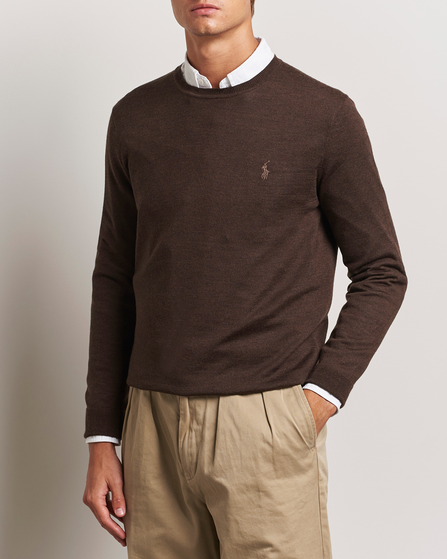 Homme |  | Polo Ralph Lauren | Merino Crew Neck Pullover Cacao Brown Heather