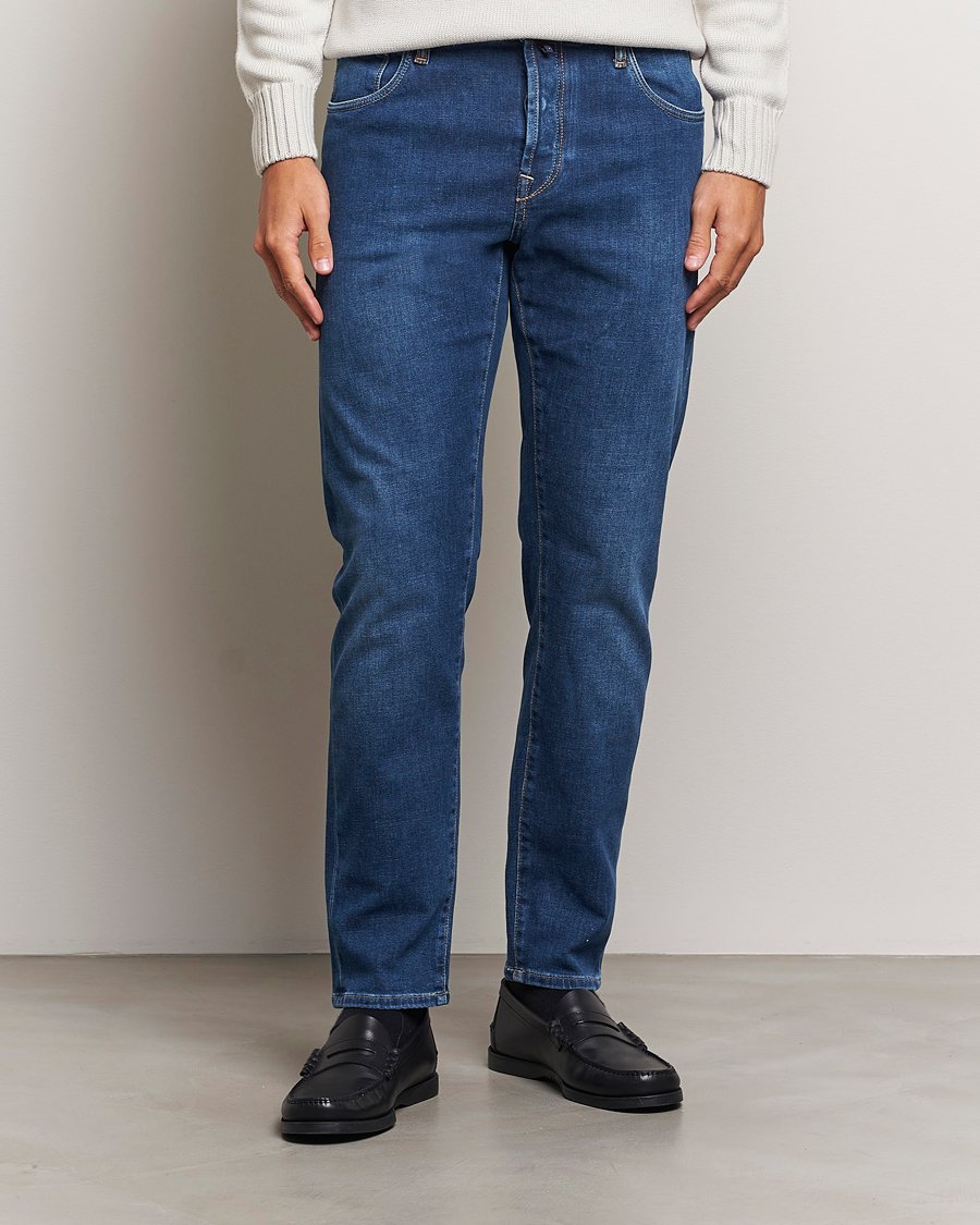 Homme | Jeans Bleus | Incotex | 5-Pocket Stretch Denim Medium Blue