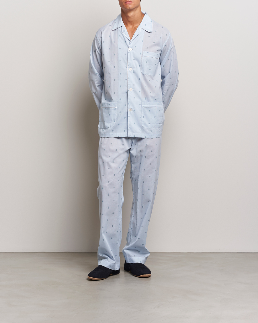 Homme |  | Derek Rose | Piped Cotton Pyjama Set Blue