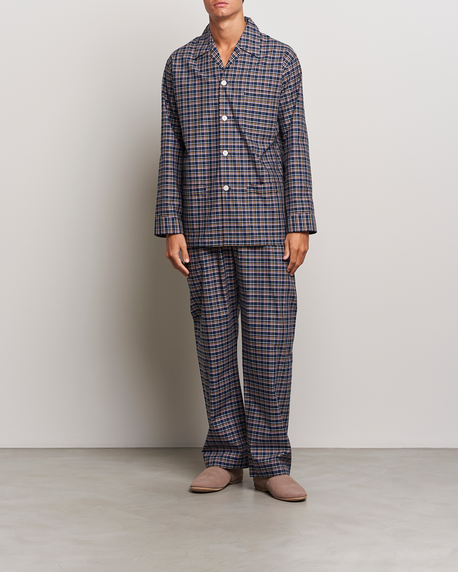 Homme | Pyjamas | Derek Rose | Cotton Checked Pyjama Set Navy