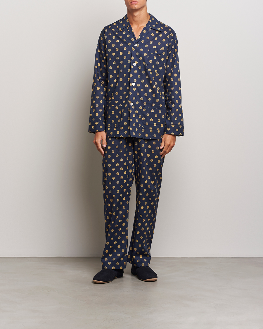 Homme | Pyjamas | Derek Rose | Printed Cotton Pyjama Set Navy