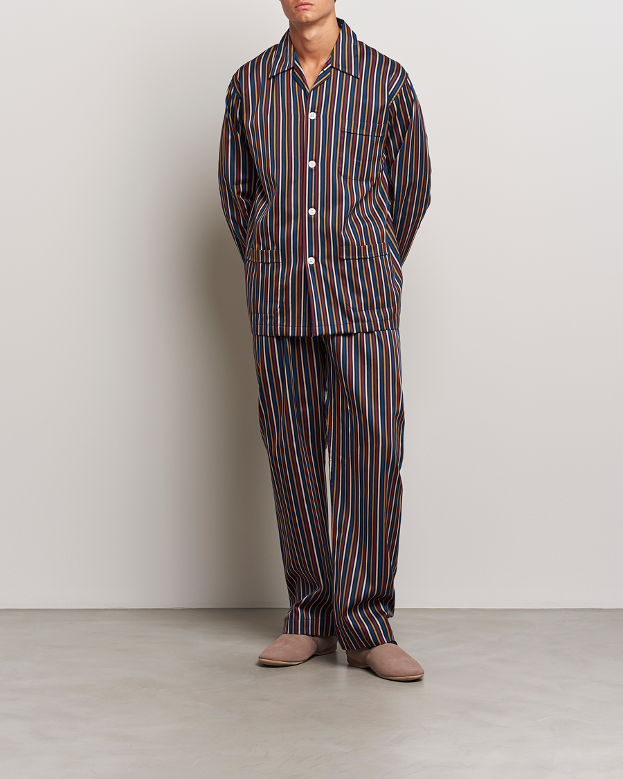 Homme | Pyjamas | Derek Rose | Striped Cotton Pyjama Set Navy