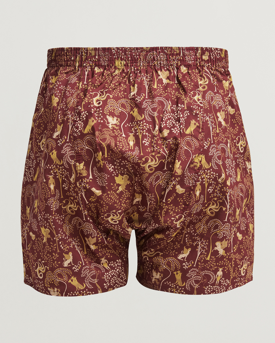 Homme |  | Derek Rose | Classic Fit Woven Cotton Boxer Shorts Burgundy