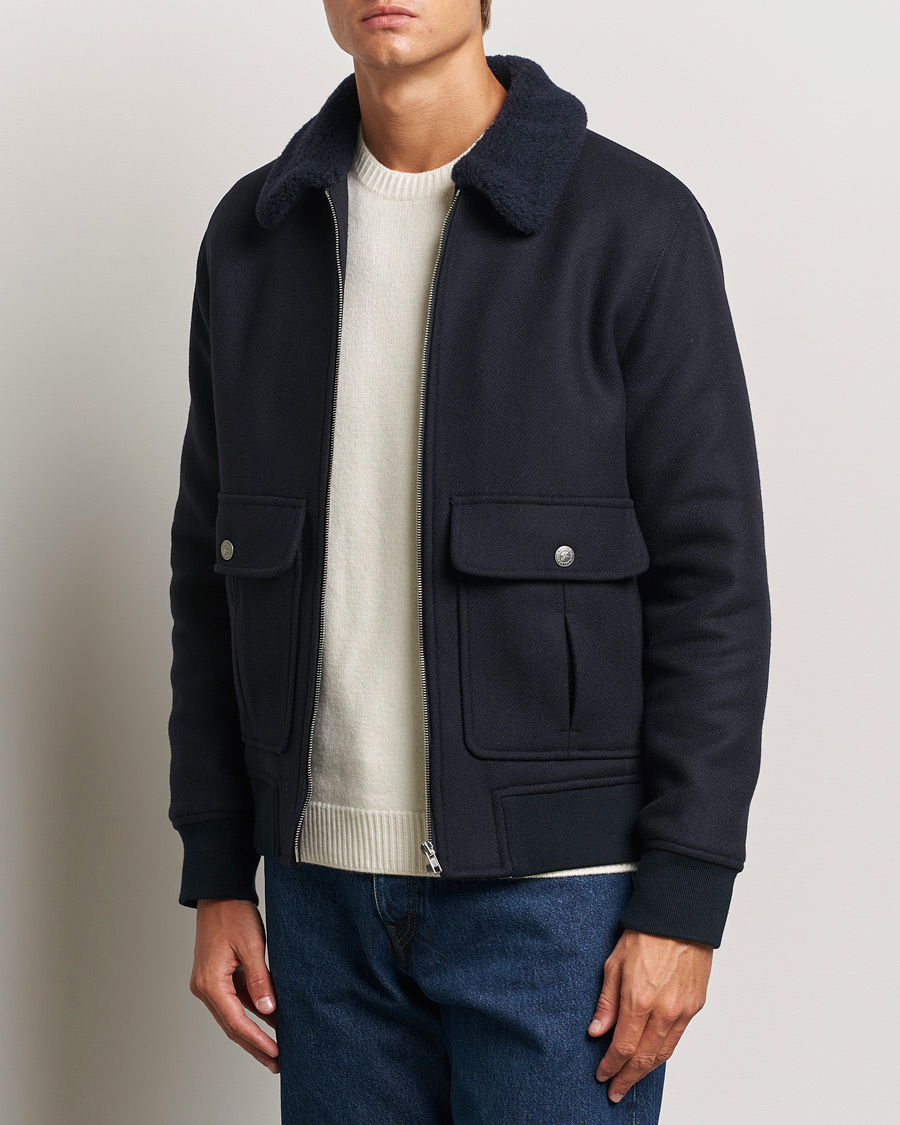 Homme |  | A.P.C. | Ben Shearling Bomber Jacket Dark Navy