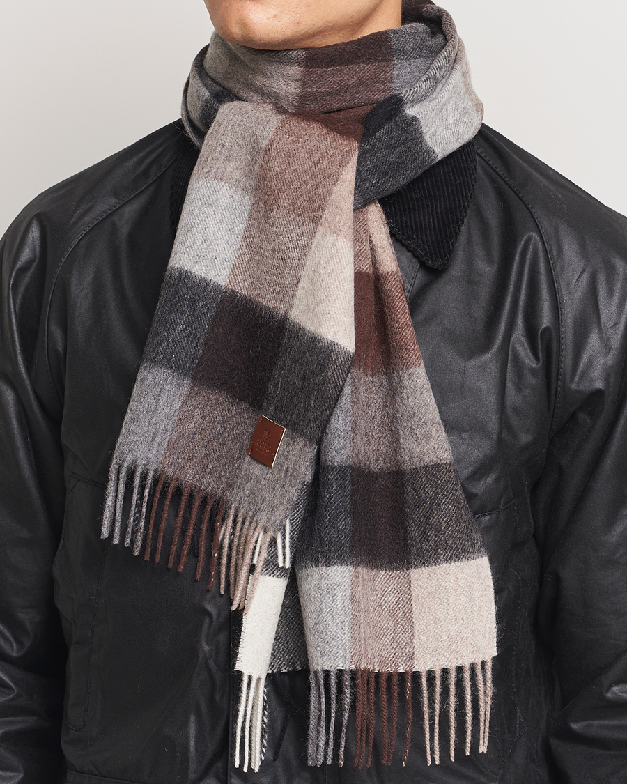 Homme |  | Amanda Christensen | Merino Wool Block Check Scarf Brown/Grey