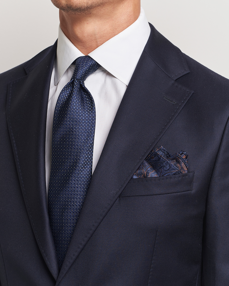 Homme | Costume Sombre | Amanda Christensen | Box Set Silk 8 cm Tie And Pocket Square Navy