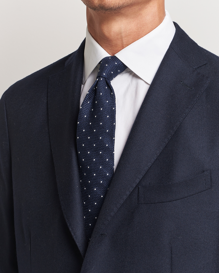 Homme |  | Amanda Christensen | Silk Grenadine Dot 8cm Tie Navy