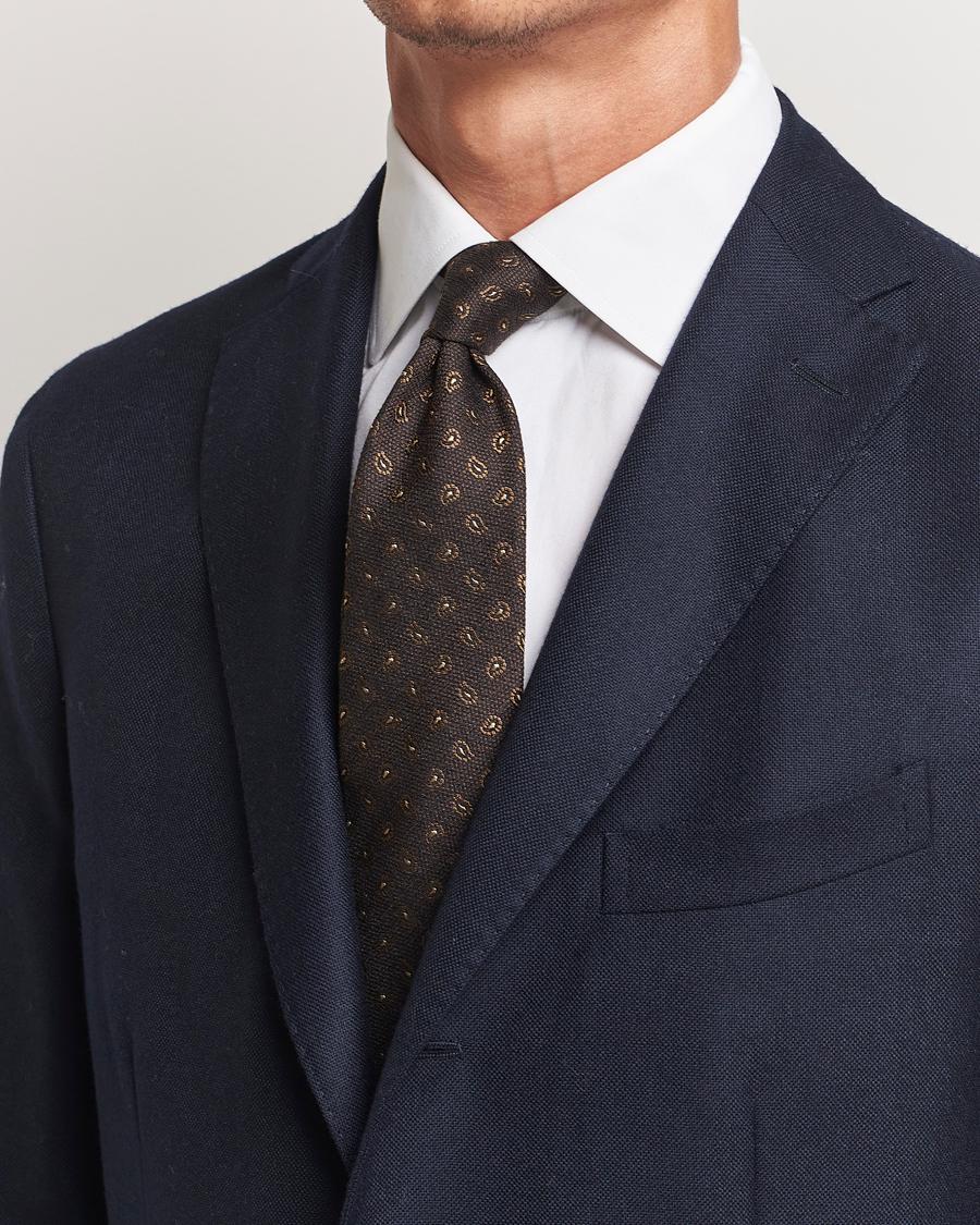 Homme |  | Amanda Christensen | Silk/wool Paisley 8cm Tie Brown