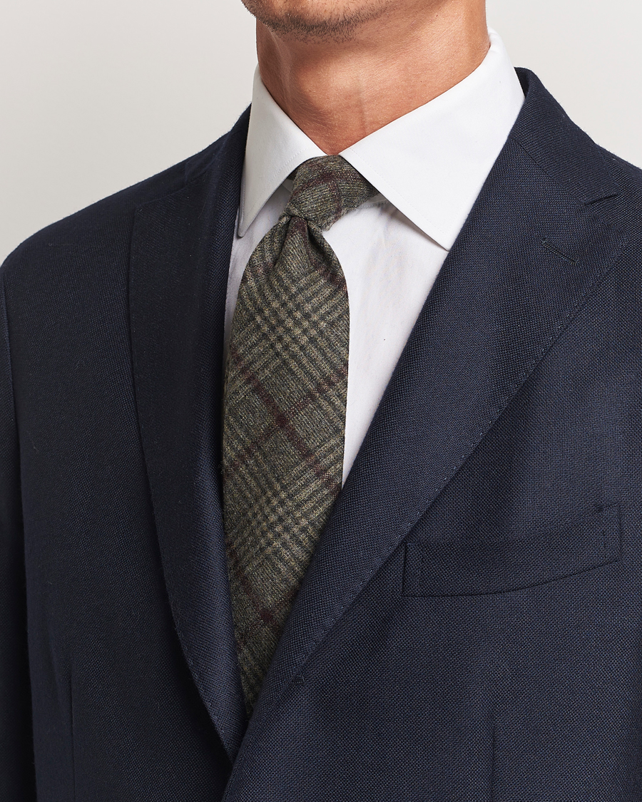 Homme |  | Amanda Christensen | Wool Checked 8cm Tie Green